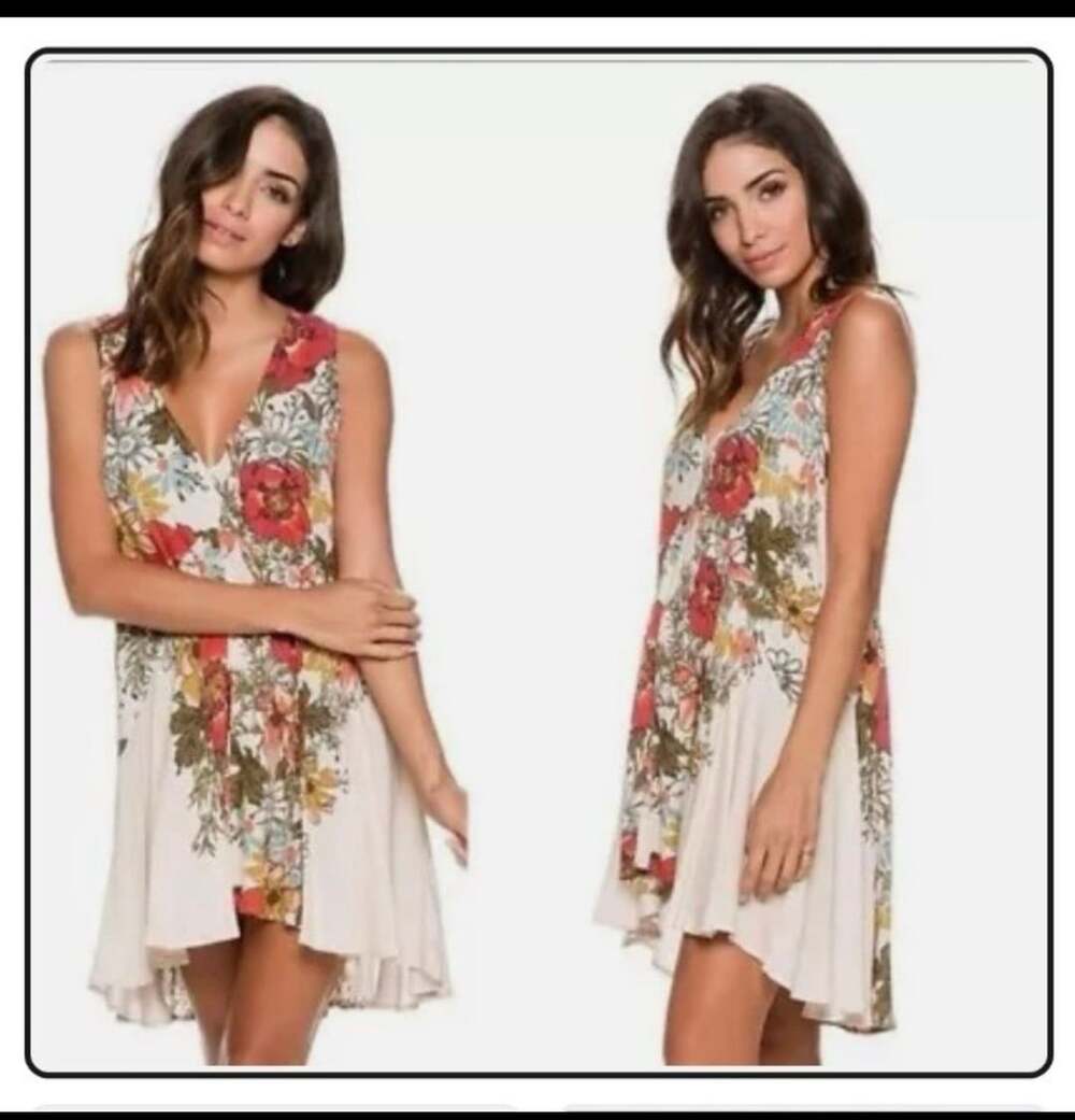 Free People NWOT Backyard Party Floral Tunic Dress in Ivory- XS